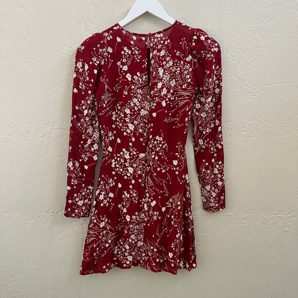 EUC $200 Reformation Romee Red Floral Long Sleeve Mini Dress - Picture 5 of 7